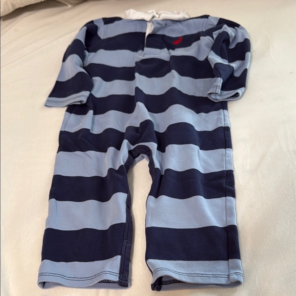 The Beaufort Bonnet Company Blue Striped Footies One Piece 2t